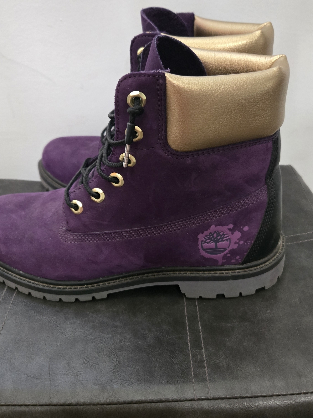 Timberland Women's Hip Hop Limited Purple Suede Lace-Up Boots with Gold Collar